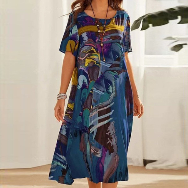 Women’s Short Sleeve Vacation Dress | Midi
