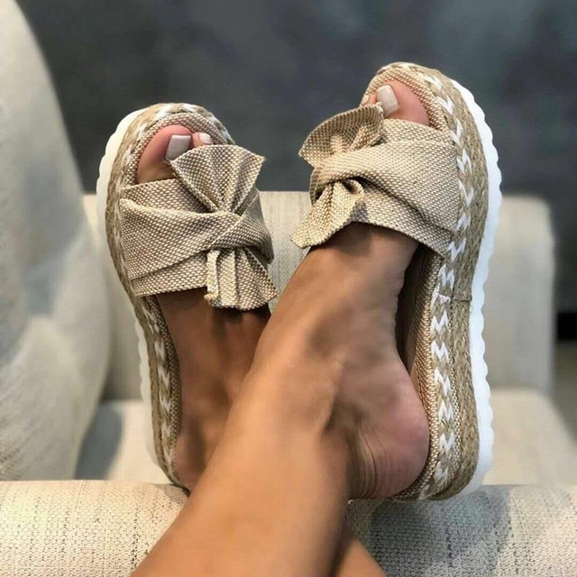 Women’s Boho Thick Platform Bow Detail Sandals | Slip On