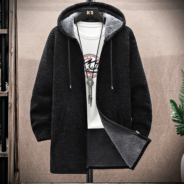Gilet tricoté à capuche pour homme | long