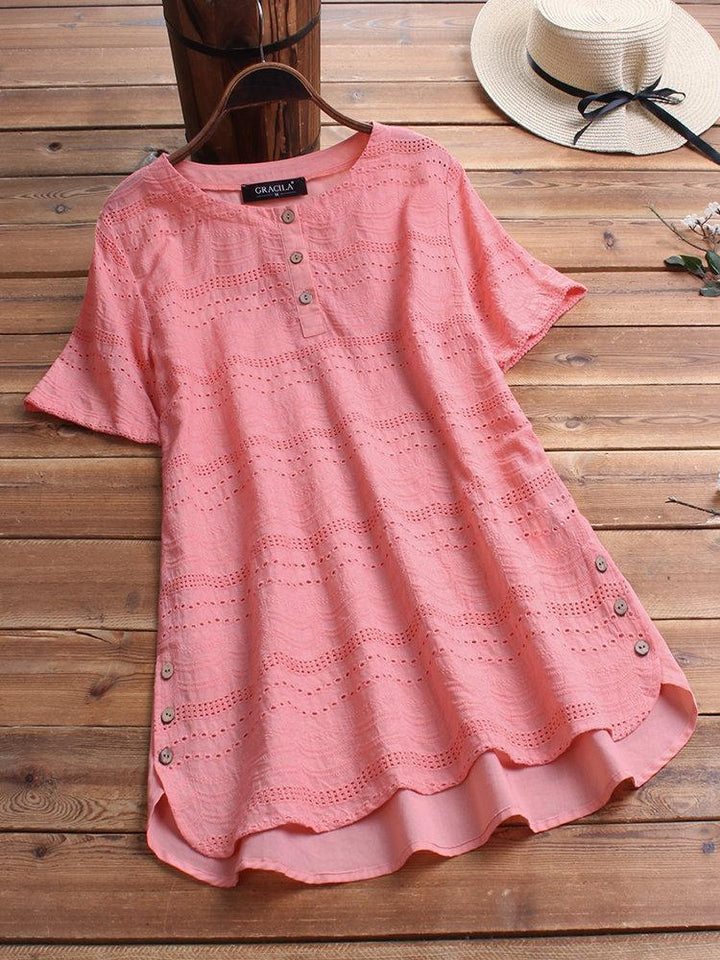 Women's Henley Summer Blouse | Short Sleeve