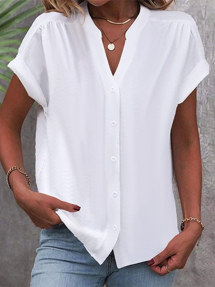 Women's Summer Casual Short-Sleeve Blouse | Button-Front