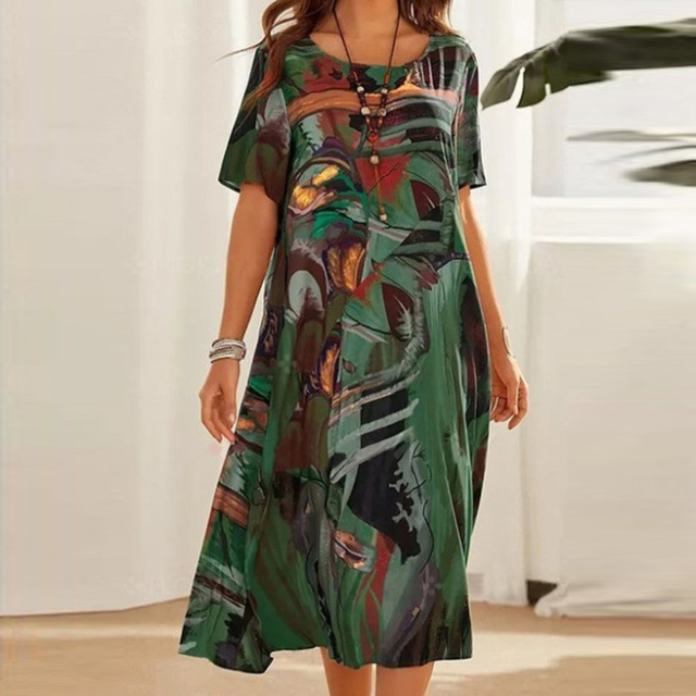 Women’s Short Sleeve Vacation Dress | Midi