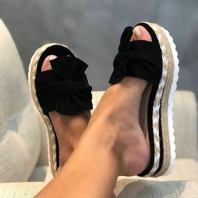 Women’s Boho Thick Platform Bow Detail Sandals | Slip On