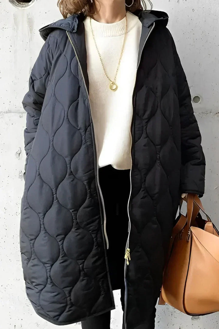 Veste longue matelassée à capuche pour femme | Hiver