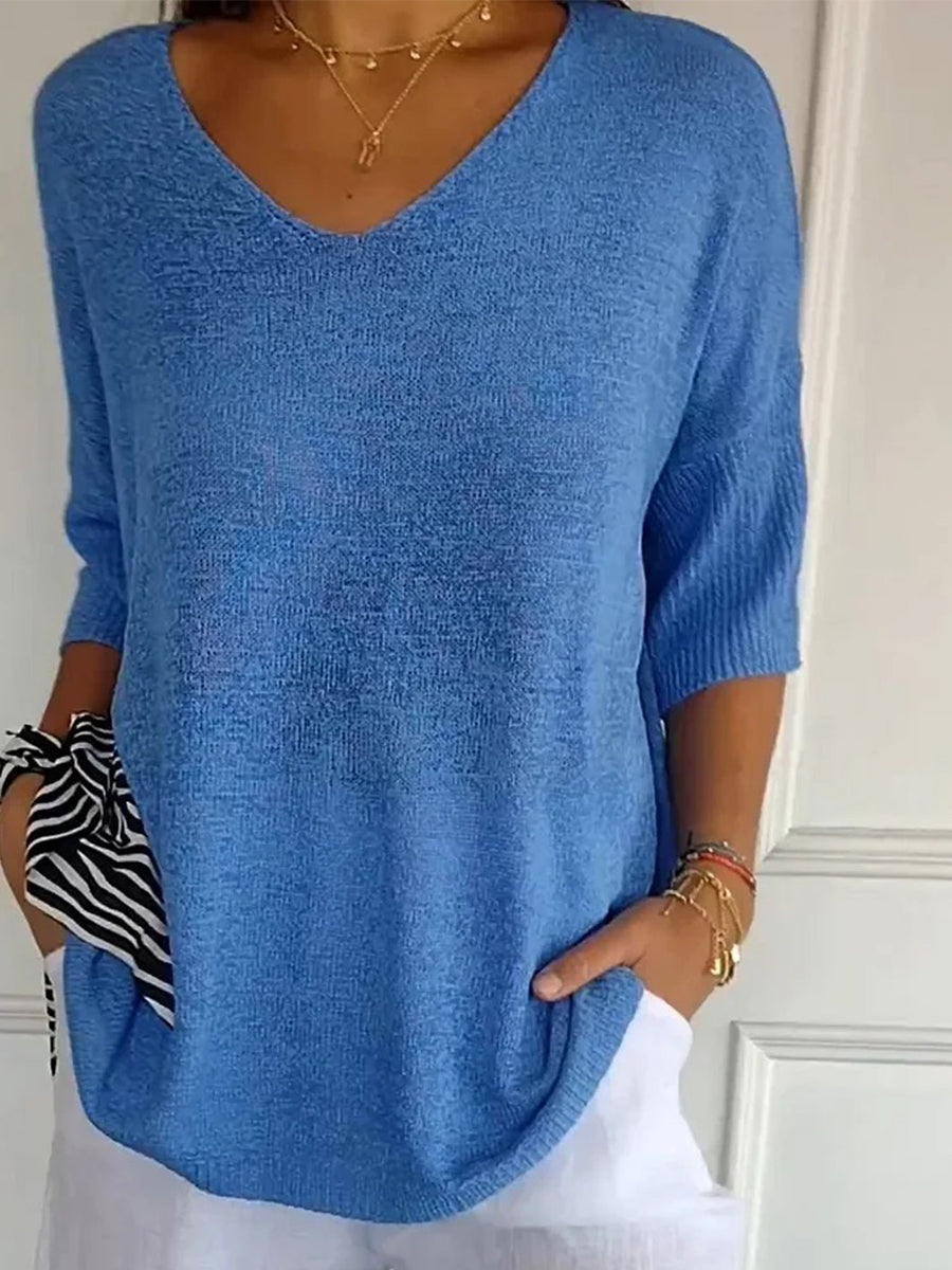 Women's V-Neck Loose-Fit Top | 3/4 Sleeve