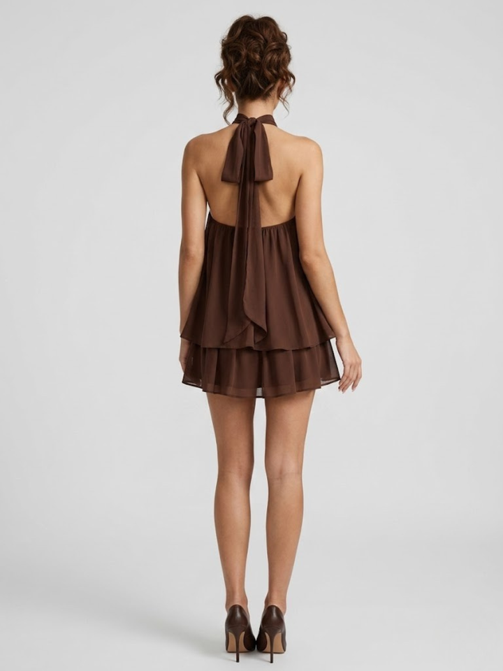 Women's Chique Tiered Ruffles Mock Neck Halter Party Dress | Mini