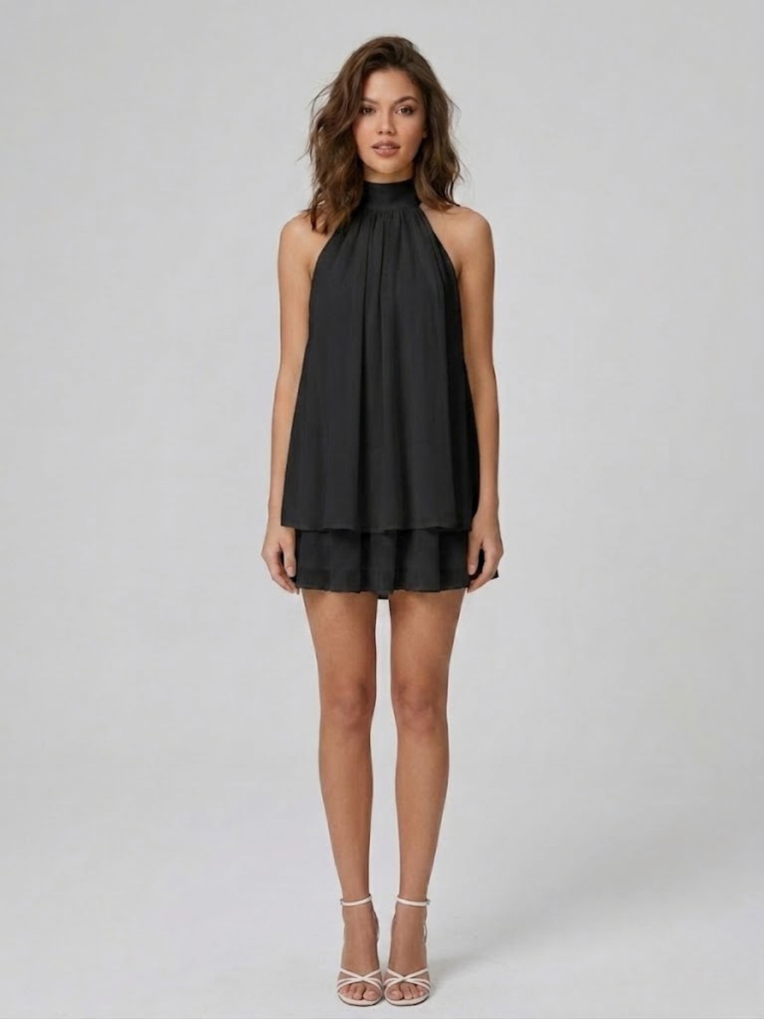 Women's Chique Tiered Ruffles Mock Neck Halter Party Dress | Mini