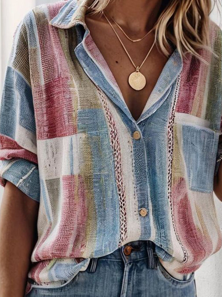 Women's Casual Loose Patchwork Shirt | Button Down