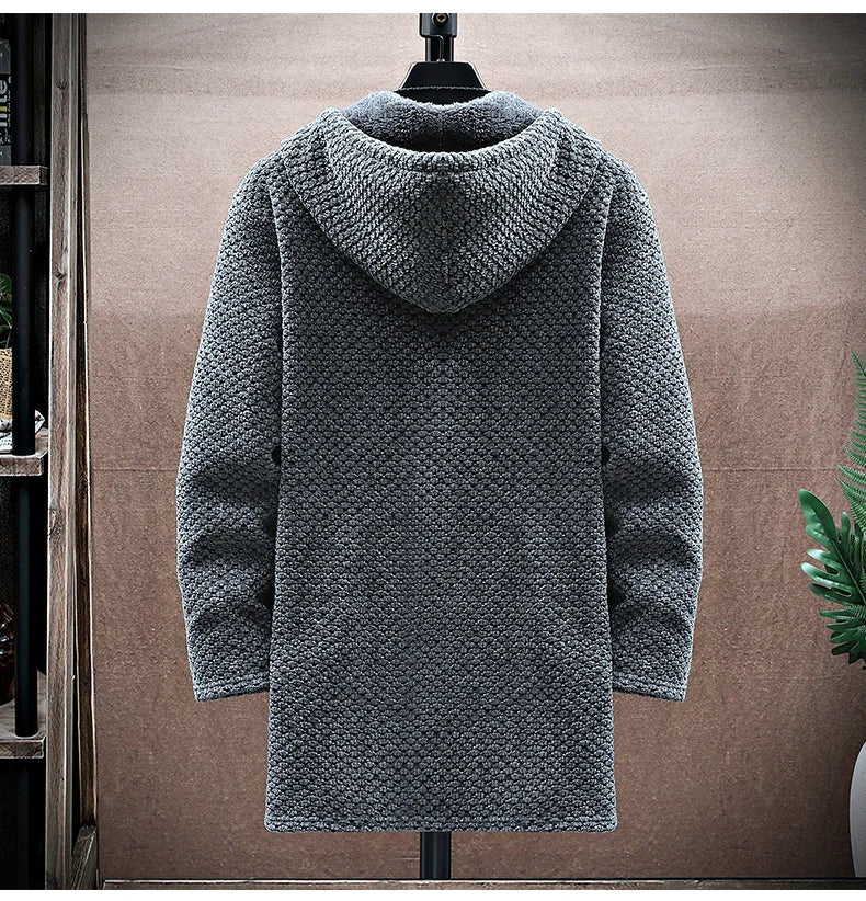 Men's Winter Long Knitted Jacket | Hood