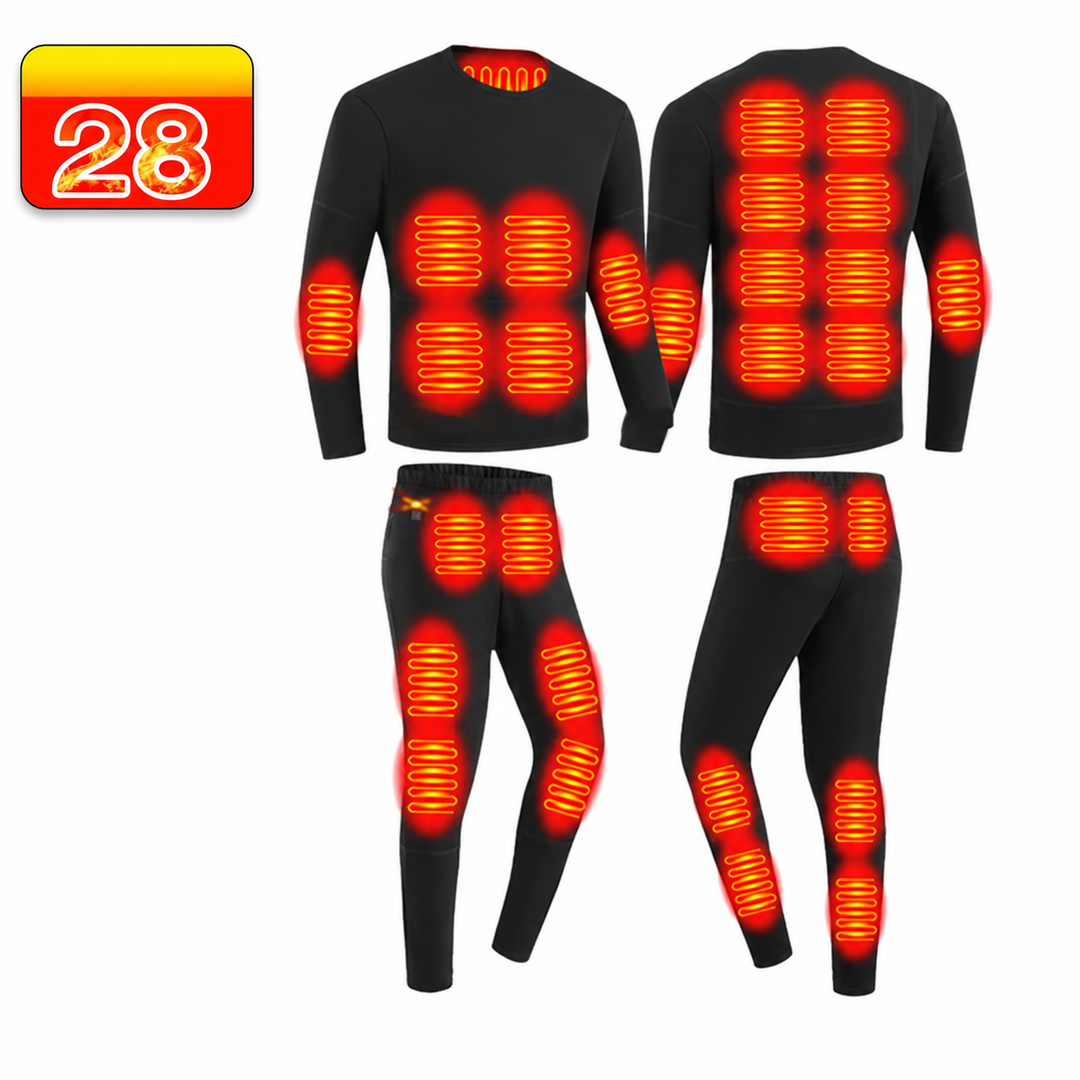Ensemble de sous-vêtements thermiques chauffants unisexe avec haut à manches longues et caleçon long | ski