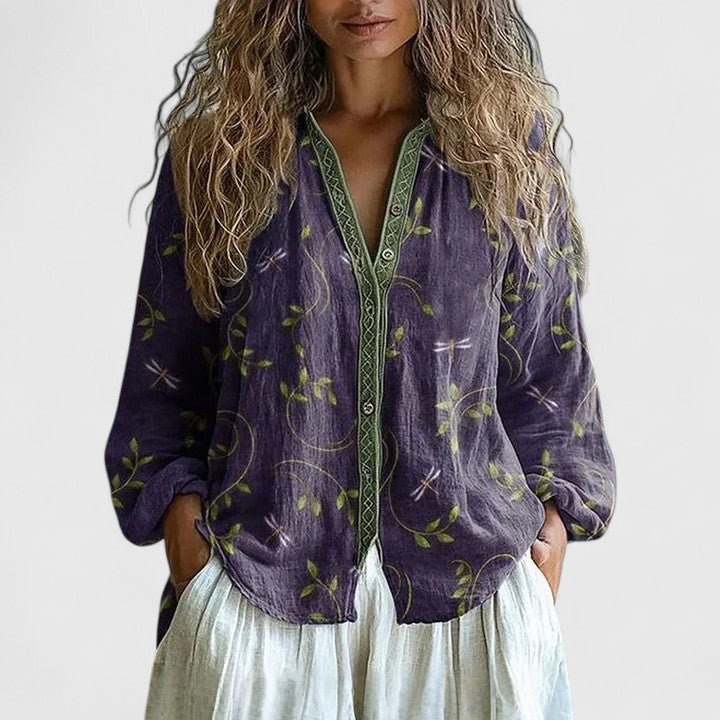 Women's Vintage Print Blouse | Long Sleeves