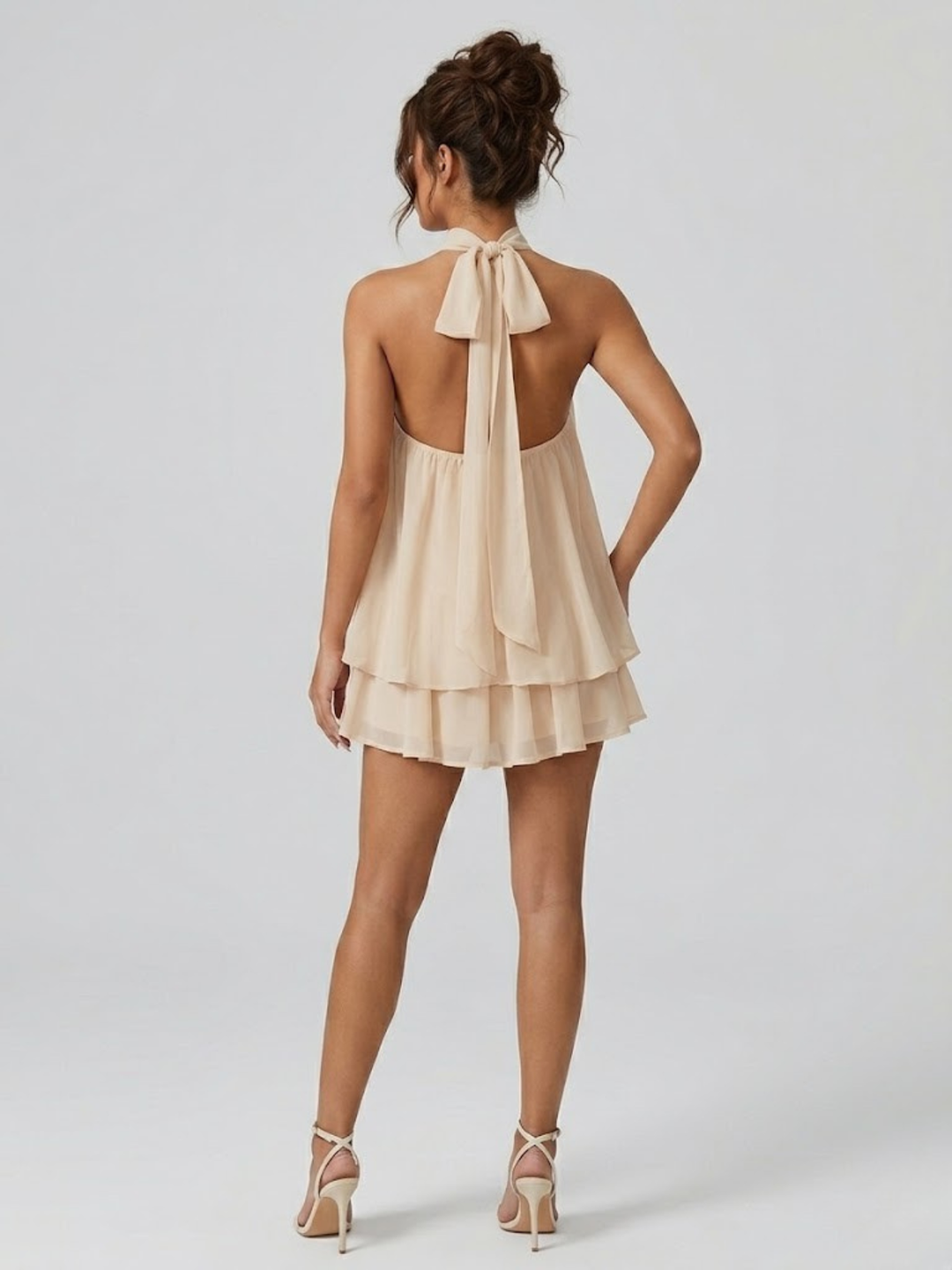Women's Chique Tiered Ruffles Mock Neck Halter Party Dress | Mini