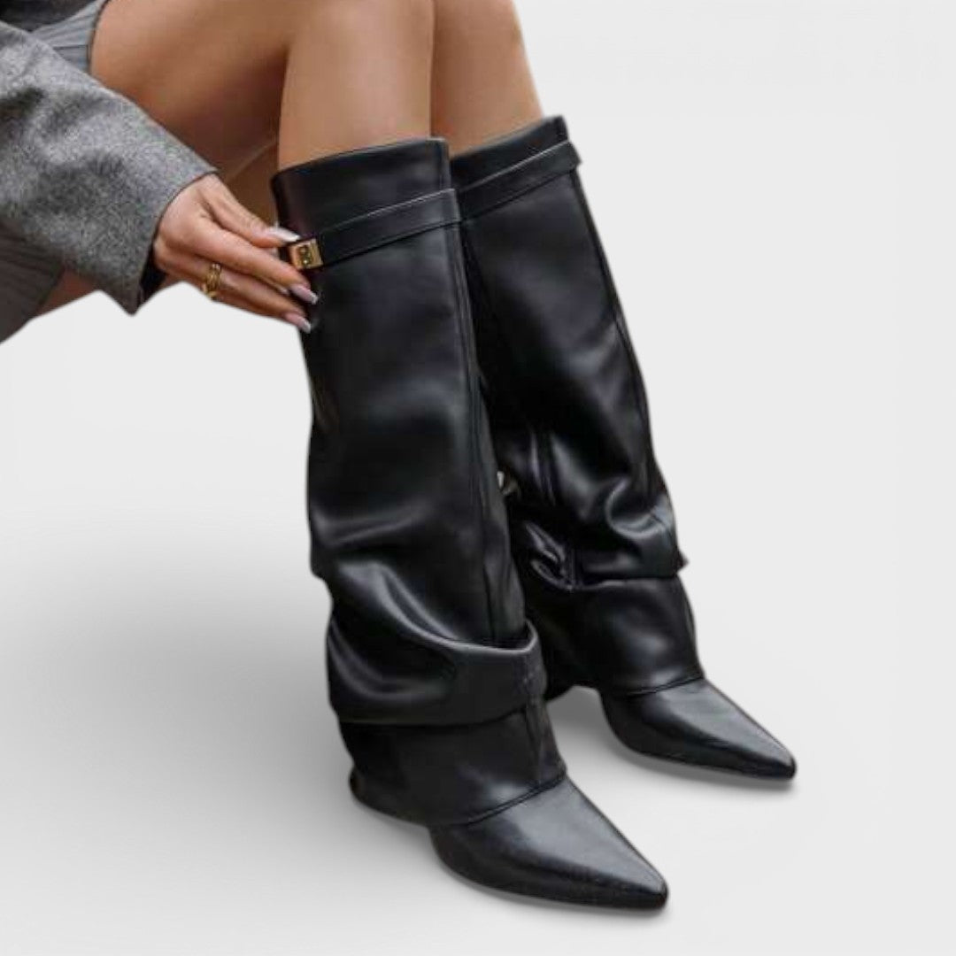 Bottes montantes à bout pointu pour femme | Plissées