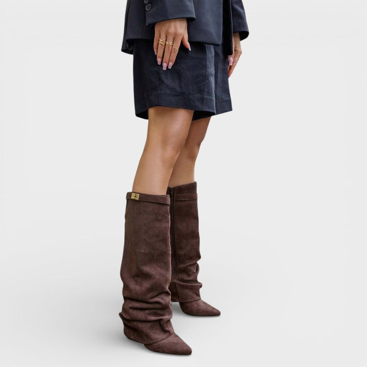Bottes montantes à bout pointu pour femme | Plissées