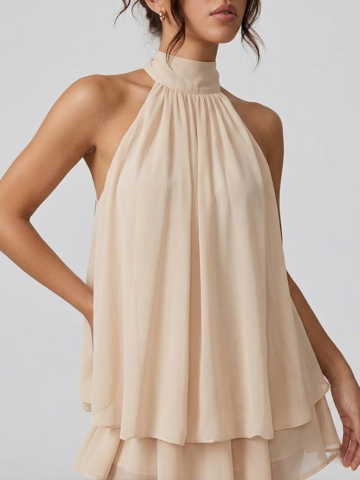 Women's Chique Tiered Ruffles Mock Neck Halter Party Dress | Mini