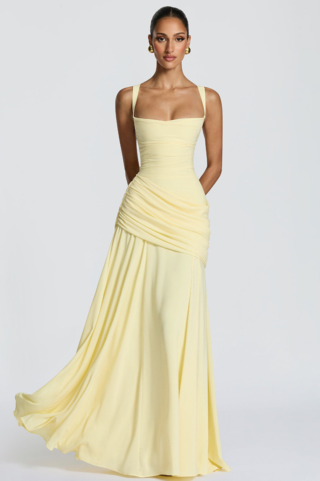 Women's Elegant Draped Wedding Guest Dress | Maxi