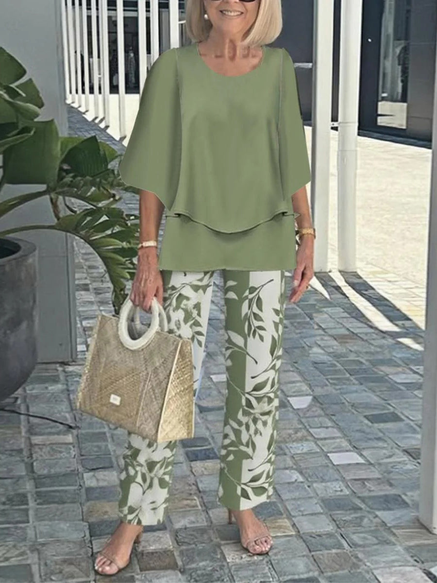 Women's Layered Top and Printed Trousers Set | Two Piece