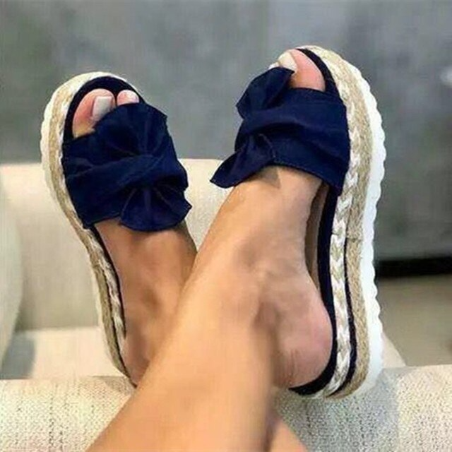 Women’s Boho Thick Platform Bow Detail Sandals | Slip On