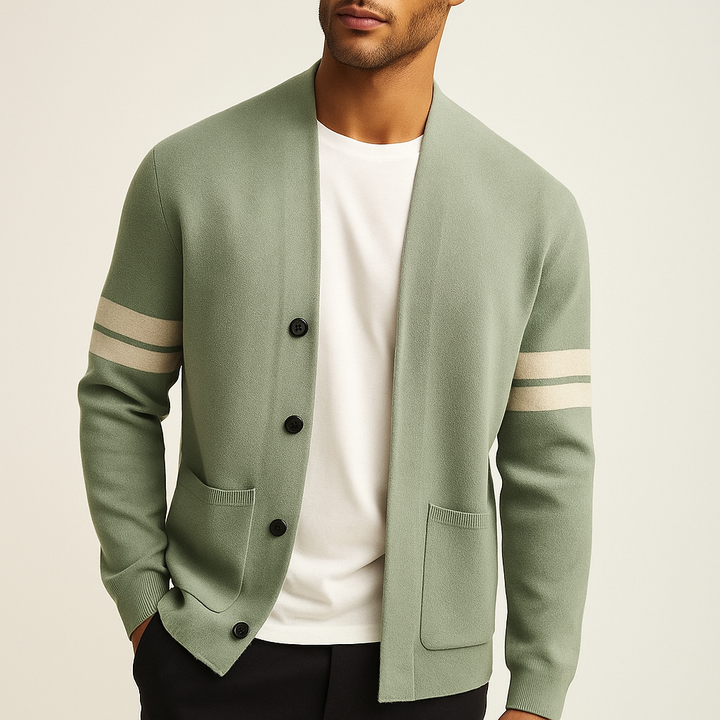 Gilet rayé pour homme à col en V | Boutonné