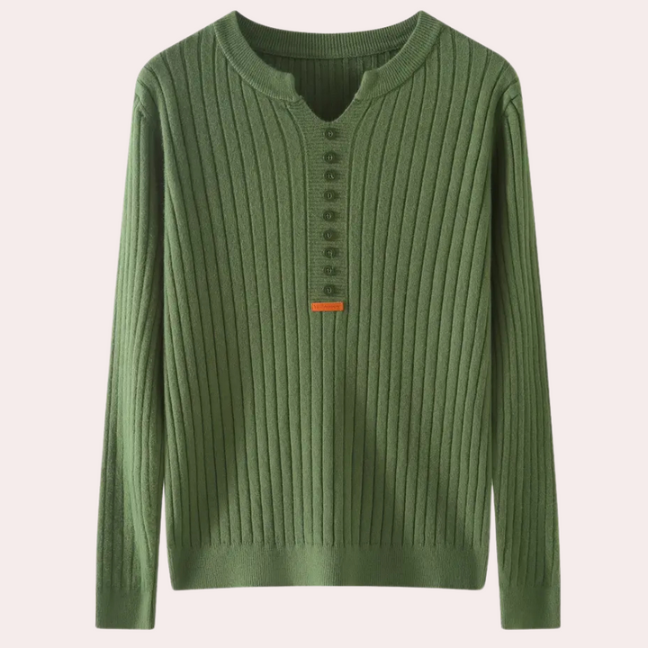 Women’s Knit Ribbed Sweater | Button Placket