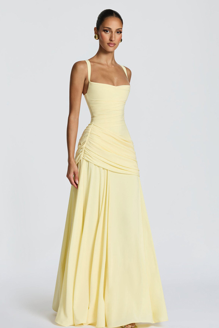 Women's Elegant Draped Wedding Guest Dress | Maxi