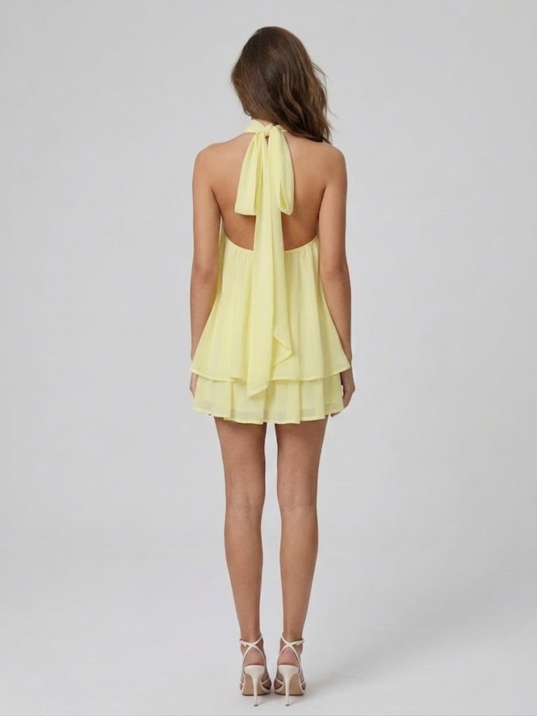 Women's Chique Tiered Ruffles Mock Neck Halter Party Dress | Mini