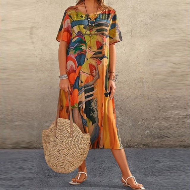 Women’s Short Sleeve Vacation Dress | Midi