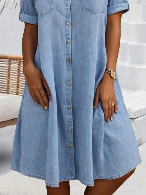 Women's Chest Pockets Button Down Shirt Dress | Midi