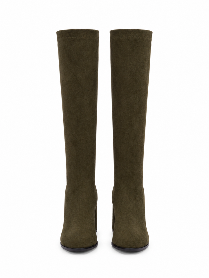 Women's Heel Round Toe Knee High Boots | Zip
