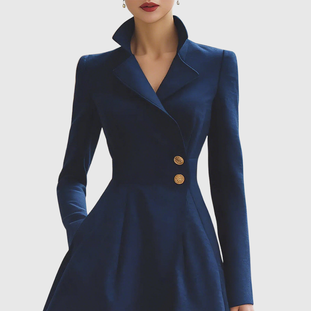 Robe blazer bleu marine habillée pour femme à manches longues | mi-longue