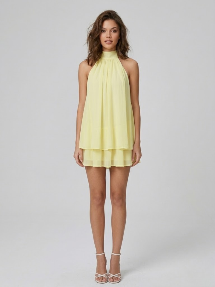 Women's Chique Tiered Ruffles Mock Neck Halter Party Dress | Mini