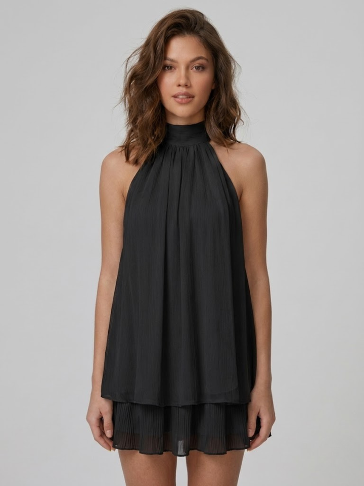 Women's Chique Tiered Ruffles Mock Neck Halter Party Dress | Mini