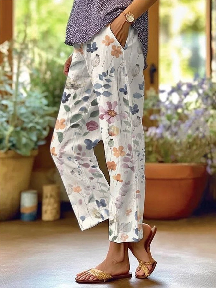 Women's Floral Cropped Pants | Pockets