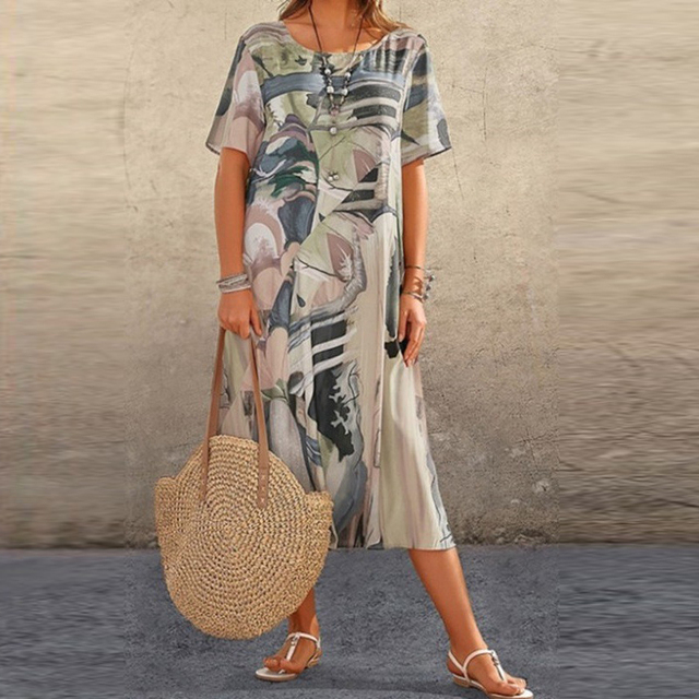Women’s Short Sleeve Vacation Dress | Midi
