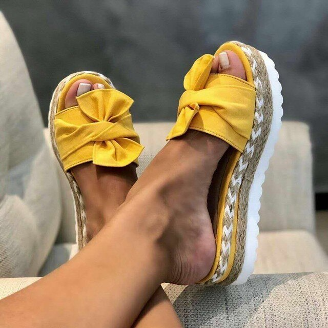 Women’s Boho Thick Platform Bow Detail Sandals | Slip On