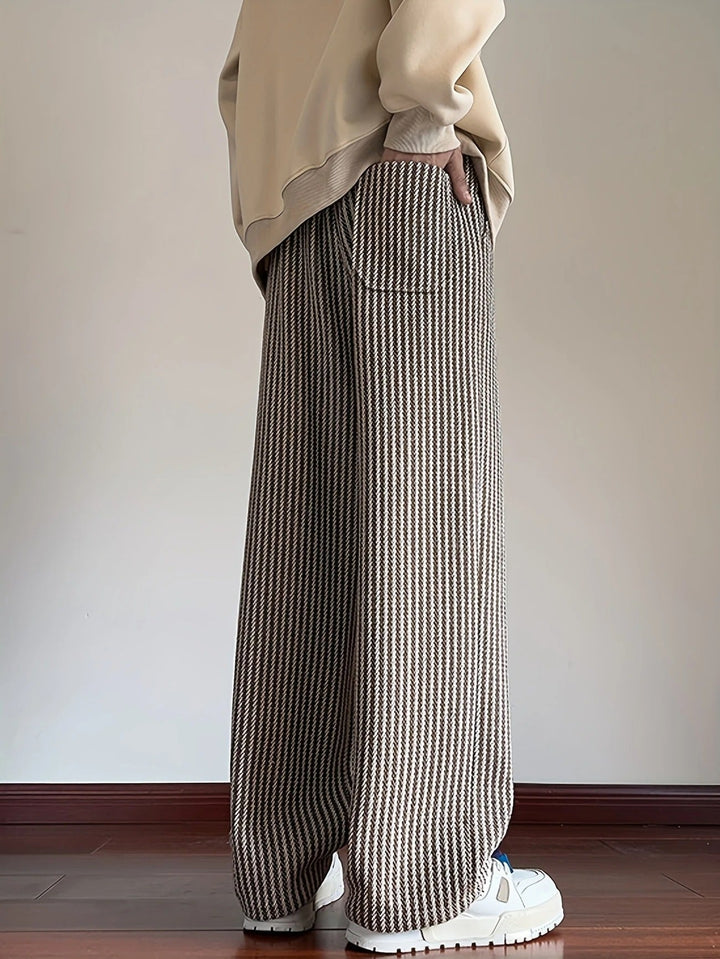 Pantalon tricoté décontracté à cordon pour homme | Jambes larges