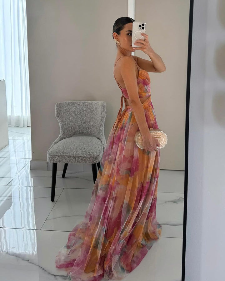 Women's Elegant Wedding Guest A-Line Flared Flowy Dress | Maxi