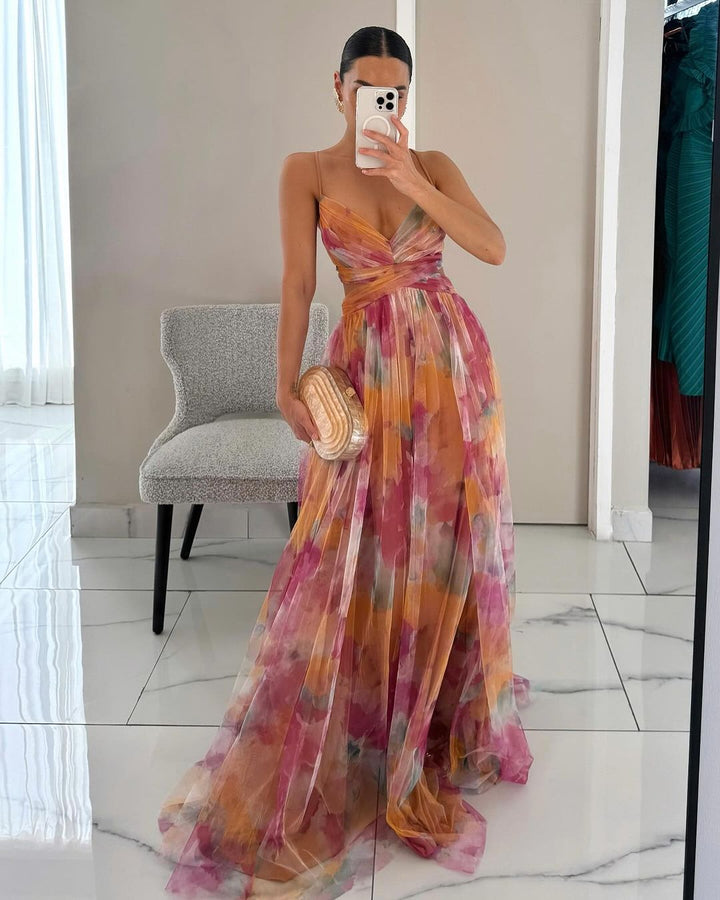 Women's Elegant Wedding Guest A-Line Flared Flowy Dress | Maxi