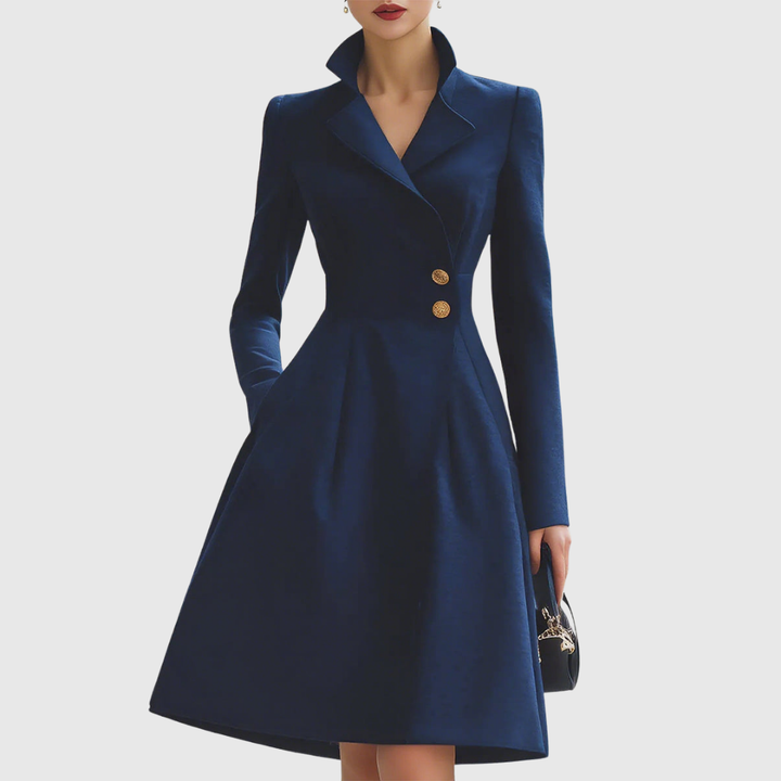 Robe blazer bleu marine habillée pour femme à manches longues | mi-longue