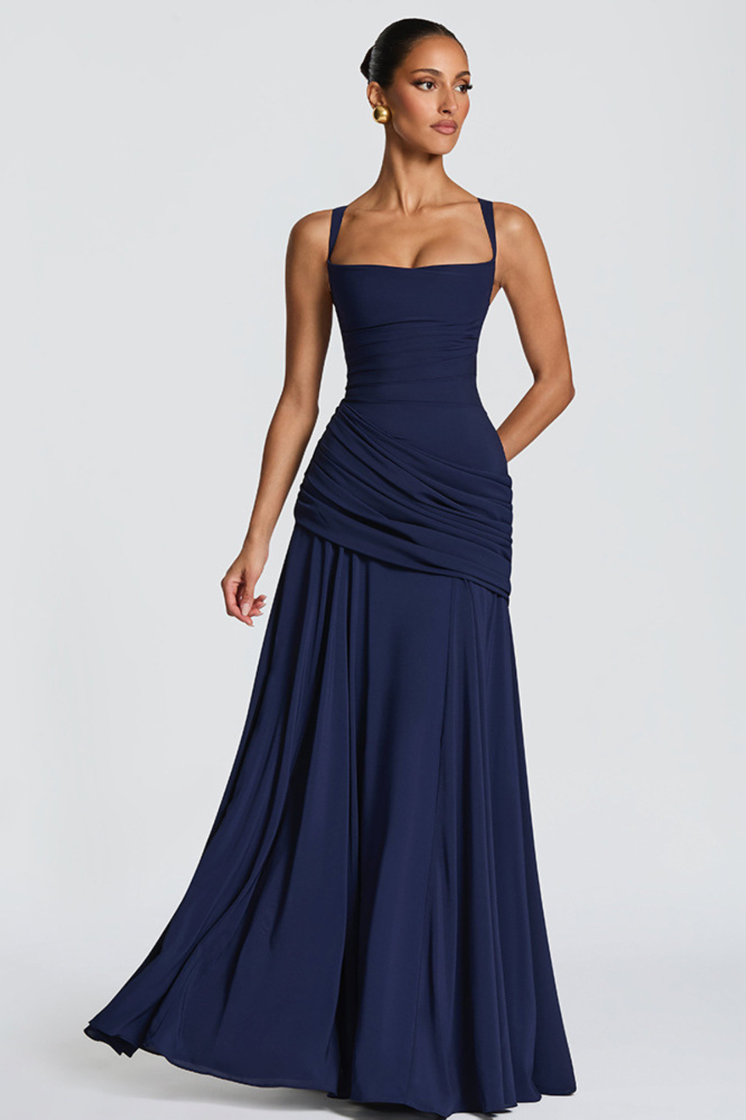 Women's Elegant Draped Wedding Guest Dress | Maxi