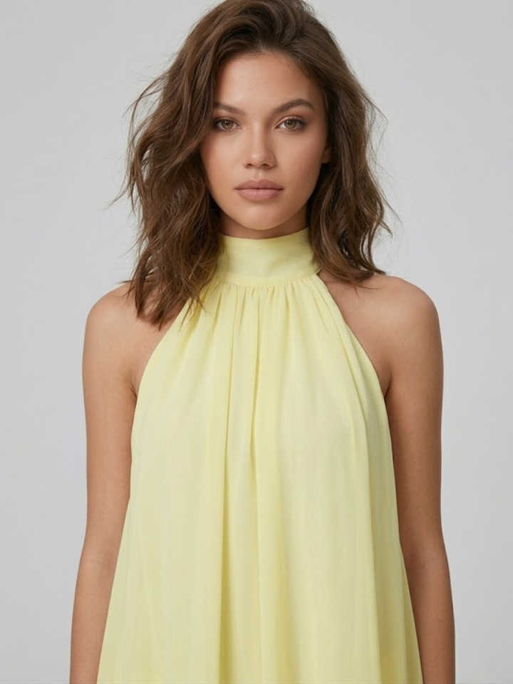 Women's Chique Tiered Ruffles Mock Neck Halter Party Dress | Mini