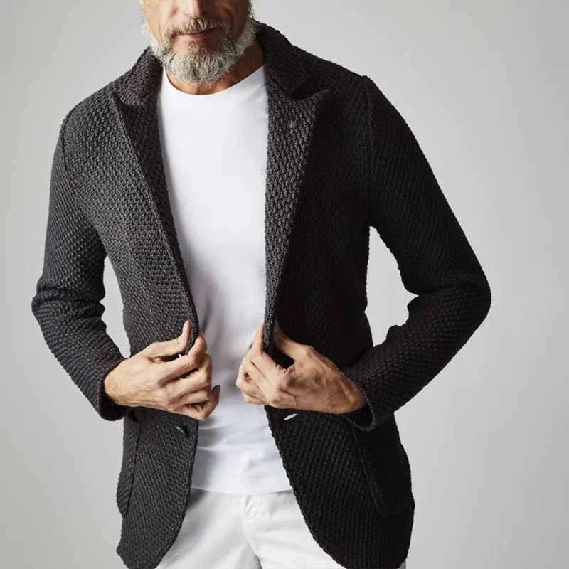 Blazer tricoté boutonné à manches longues pour homme | Texturé