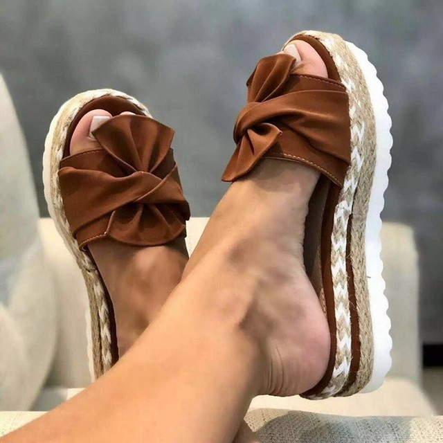 Women’s Boho Thick Platform Bow Detail Sandals | Slip On