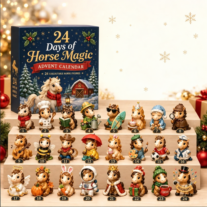 Calendrier de l’Avent avec verre de mer et mini-figurines de cheval et d’oiseau | Noël