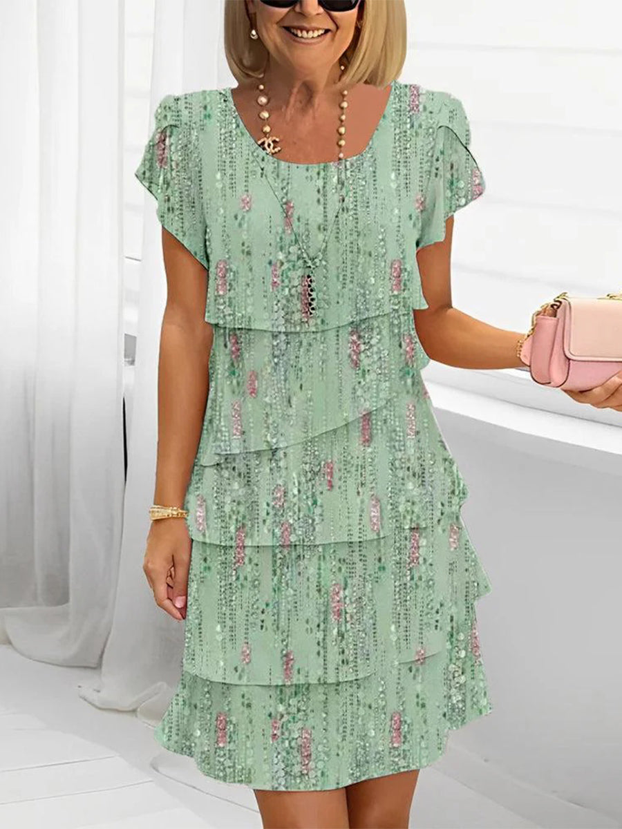 Women's Tiered Print Ruffle Dress | Short Sleeve