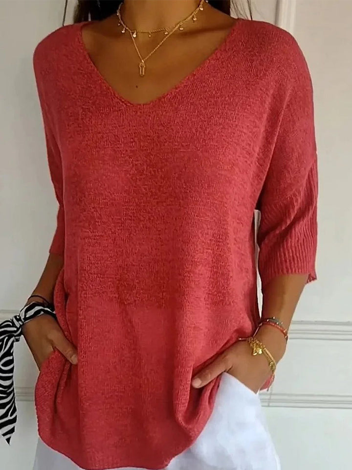 Women's V-Neck Loose-Fit Top | 3/4 Sleeve