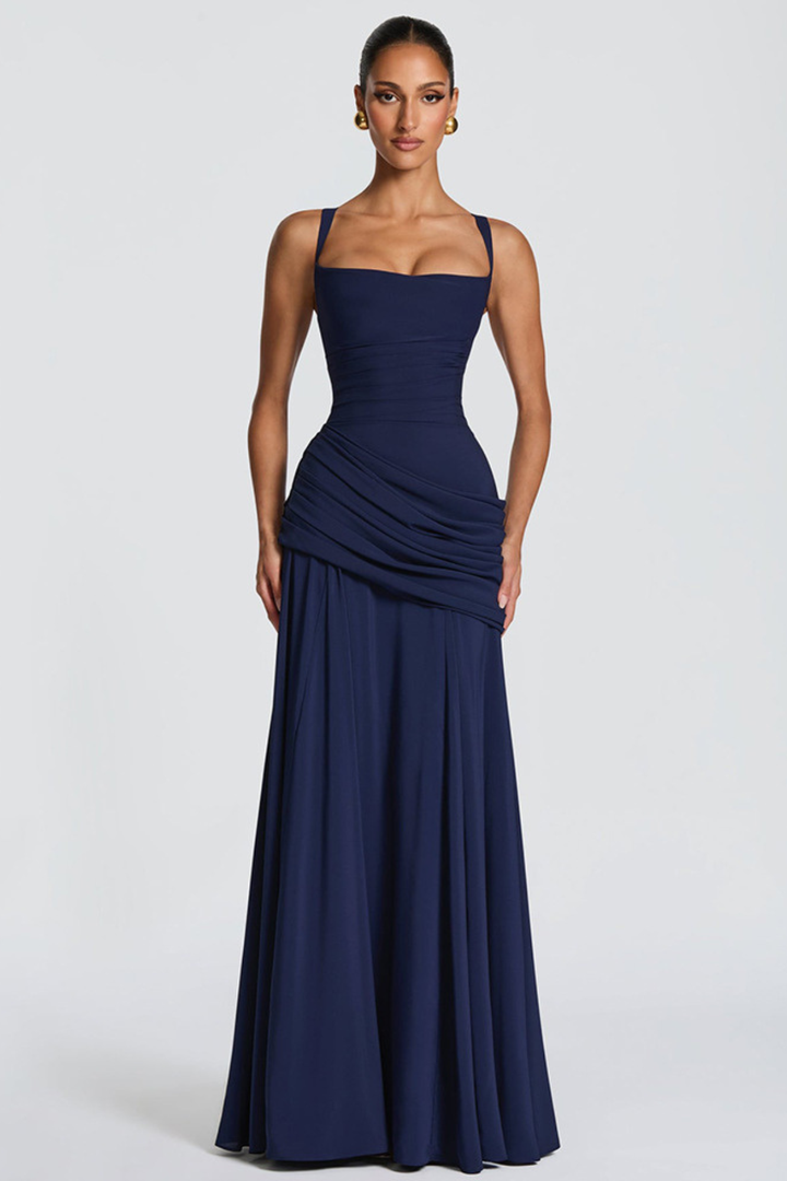 Women's Elegant Draped Wedding Guest Dress | Maxi