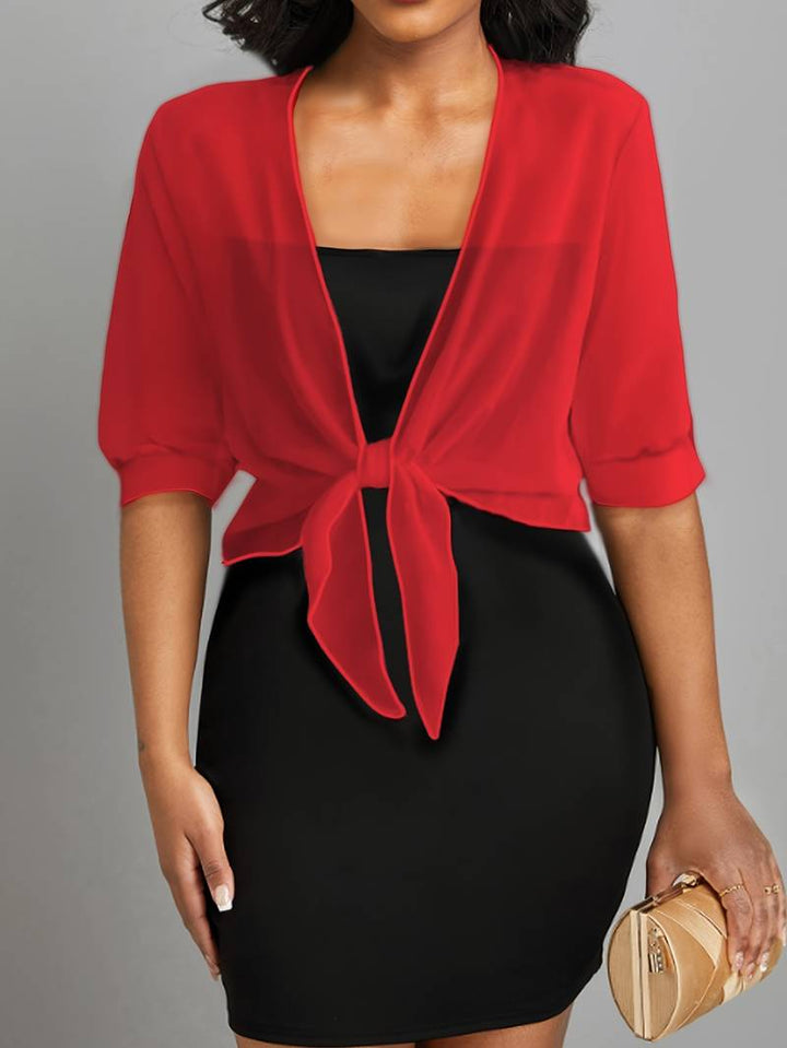 Women’s Elegant Sheer Chiffon Tie Front Bolero Cardigan | Cropped