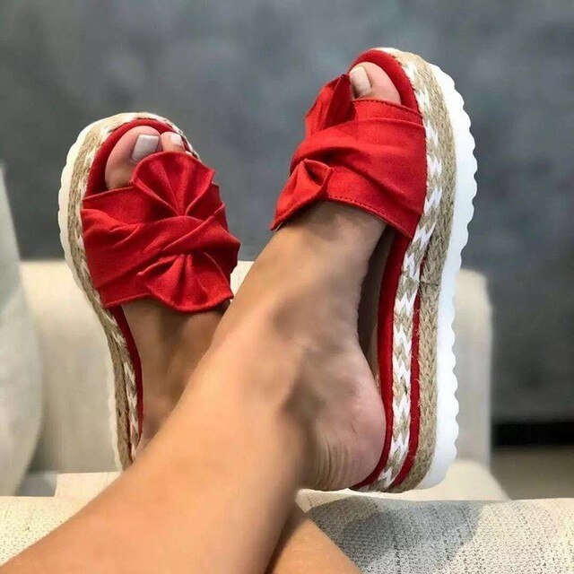 Women’s Boho Thick Platform Bow Detail Sandals | Slip On