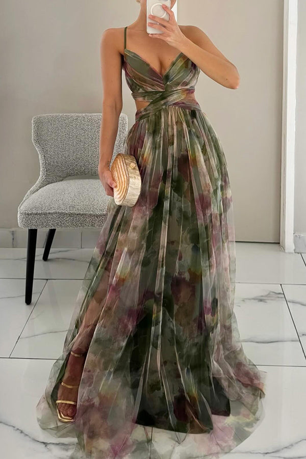 Women's Elegant Wedding Guest A-Line Flared Flowy Dress | Maxi
